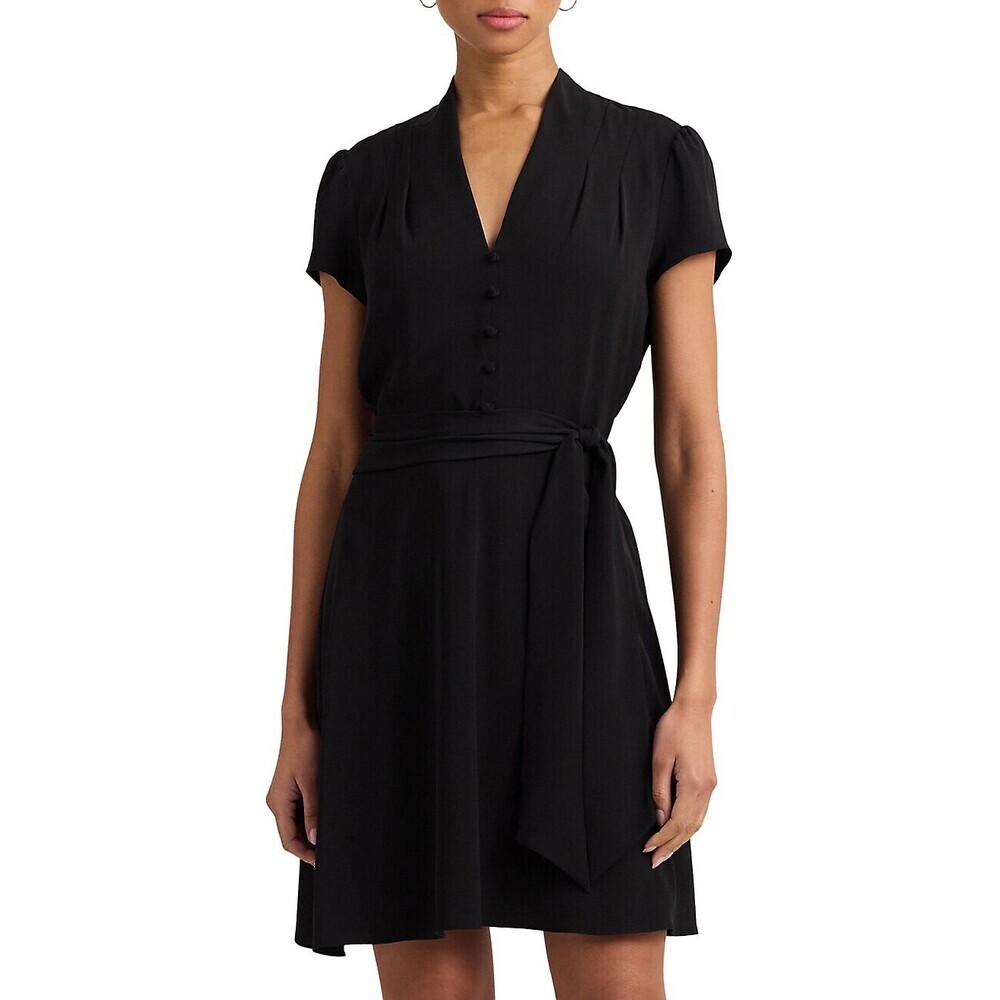 Lauren Ralph Lauren women's SHORT SLEEVE DAYDRESS Belted in black size 6 $220 - Picture 2 of 16
